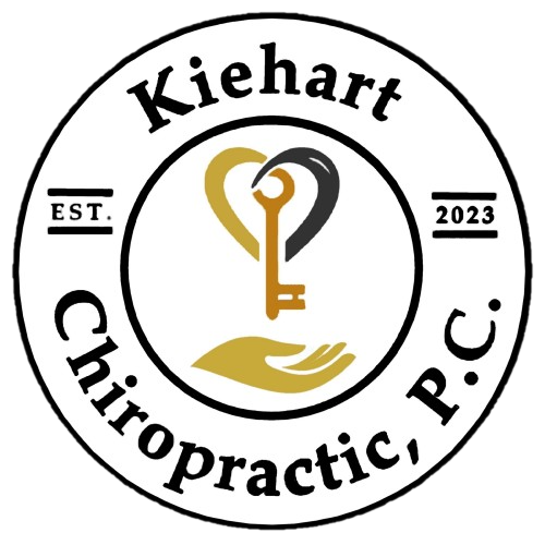 LOGO KIEHART CHIROPRACTIC with a heart, a key, and a hand. Established 2023. 